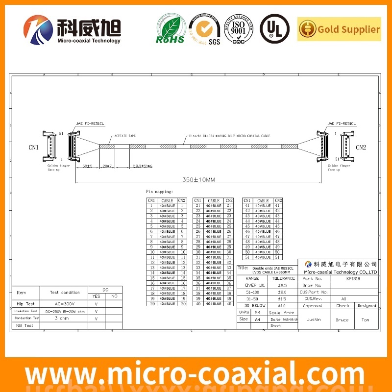 customized DF36A-45S-0.4V(55) fine wire LVDS cable I-PEX 20454-330T LVDS eDP cable factory